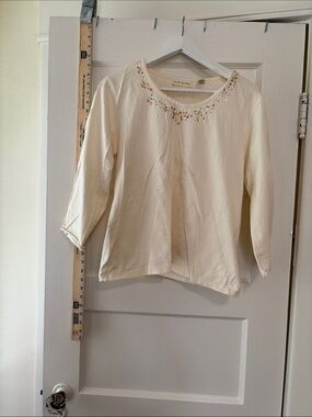 Marsh Landing Tee Cotton Blend Cottage 3/4 Sleeve Sequin Accent EUC Small